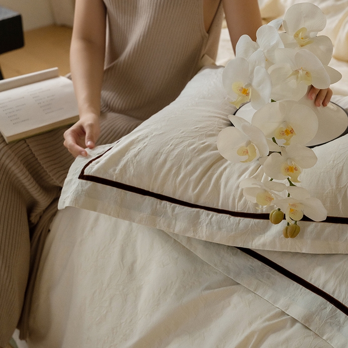 91家纺网 家纺一手货源 找家纺 2024新款老钱风复古秋冬全棉加厚立体浮雕磨毛四件套 雪柳