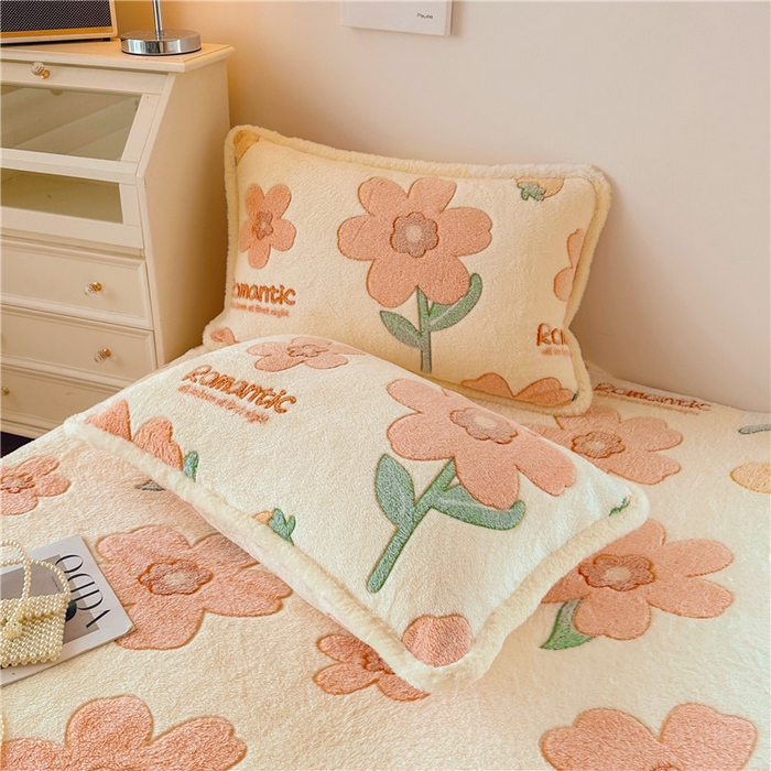 91家纺网 家纺一手货源 找家纺 喜居 喜居 2024新款雪花绒床笠印花牛奶绒床笠三件套单床笠 向阳花