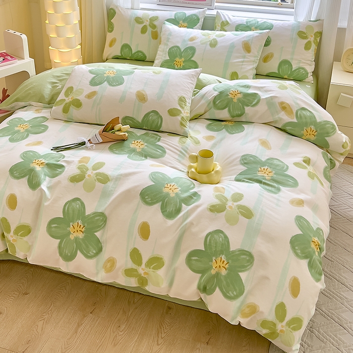 91家纺网 家纺一手货源 找家纺 拾物记 2024新款A类12868全棉喷气印花四件套 半夏花语