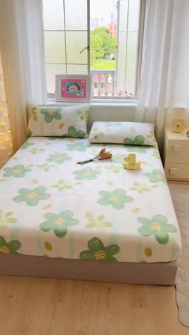 91家纺网 家纺一手货源 找家纺 拾物记 2024新款A类12868全棉喷气床笠 半夏花语