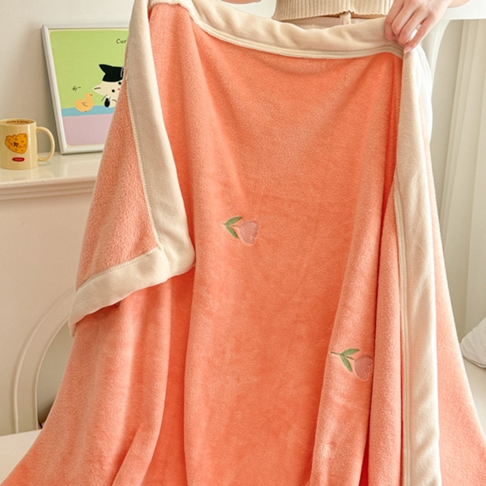 91家纺网 家纺一手货源 找家纺 慕尚 2025新款简约双面牛奶绒刺绣多功能盖毯-郁金香 郁金香-橘