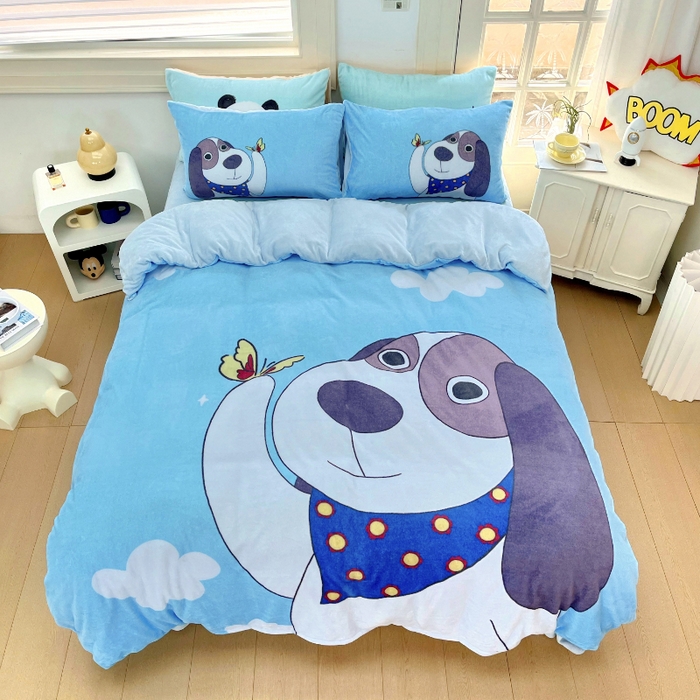 91家纺网 家纺一手货源 找家纺 浩诚 2024新款加厚保暖牛奶绒四件套印花卡通系列 波波宝贝