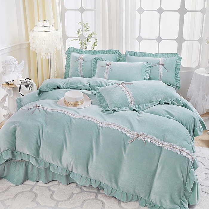 91家纺网 家纺一手货源 找家纺 （总）卡迪亚家纺 2024新款牛奶绒床盖款公主风四件套-依琳系列