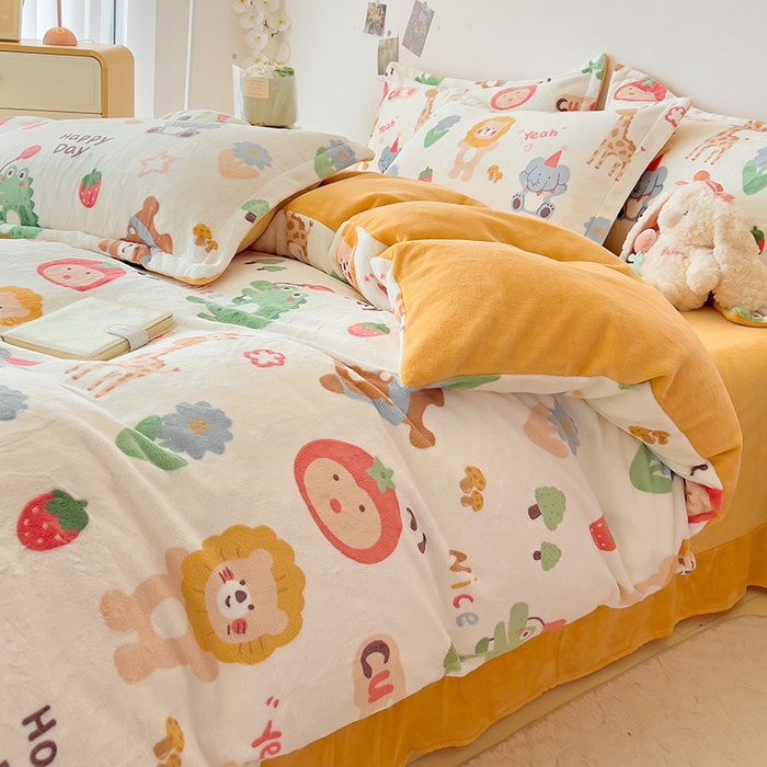 91家纺网 家纺一手货源 找家纺 大柏树 2025新款A类高克重亲肤舒适牛奶绒印花四件套-四件套可定制 布拉乐园