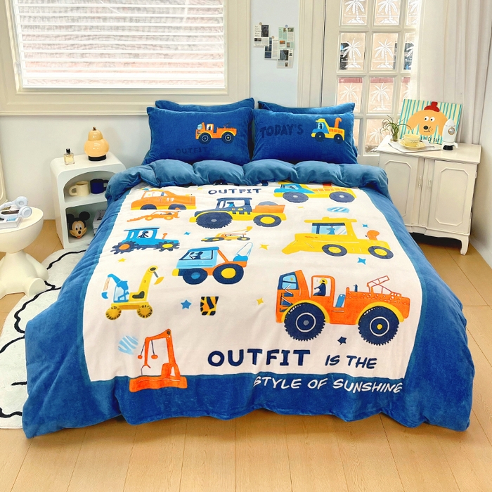 91家纺网 家纺一手货源 找家纺 浩诚 2024新款加厚保暖牛奶绒四件套印花卡通系列 汽车达人