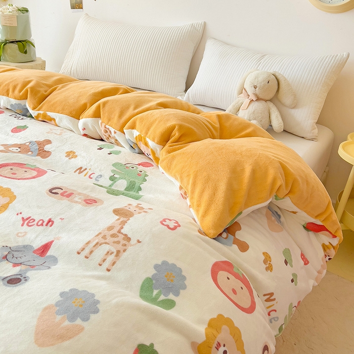 91家纺网 家纺一手货源 找家纺 大柏树 2025新款A类高克重亲肤舒适牛奶绒印花四件套-单被套可定制 布拉乐园