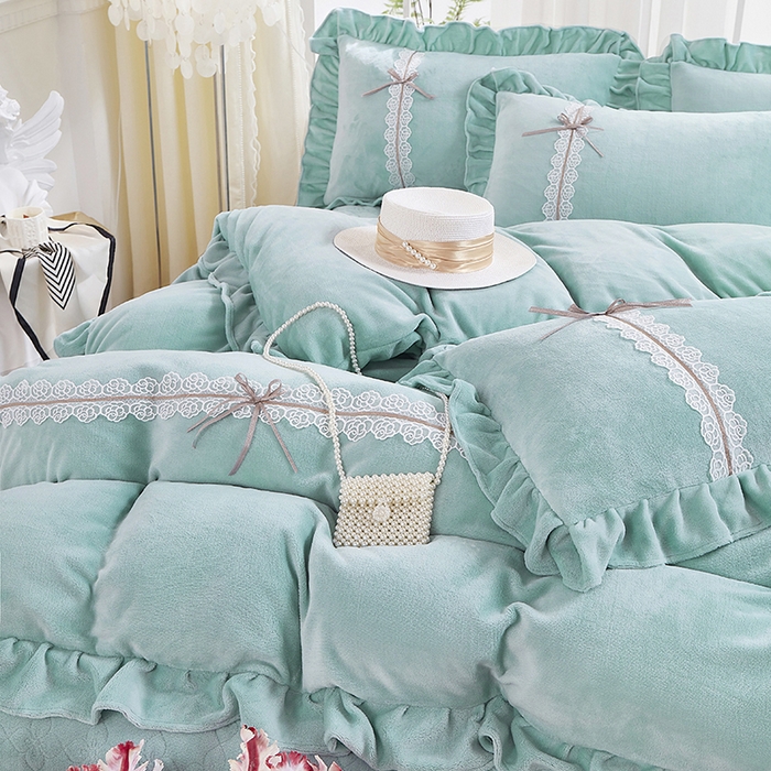 91家纺网 家纺一手货源 找家纺 （总）卡迪亚家纺 2024新款牛奶绒床盖款公主风四件套-依琳系列