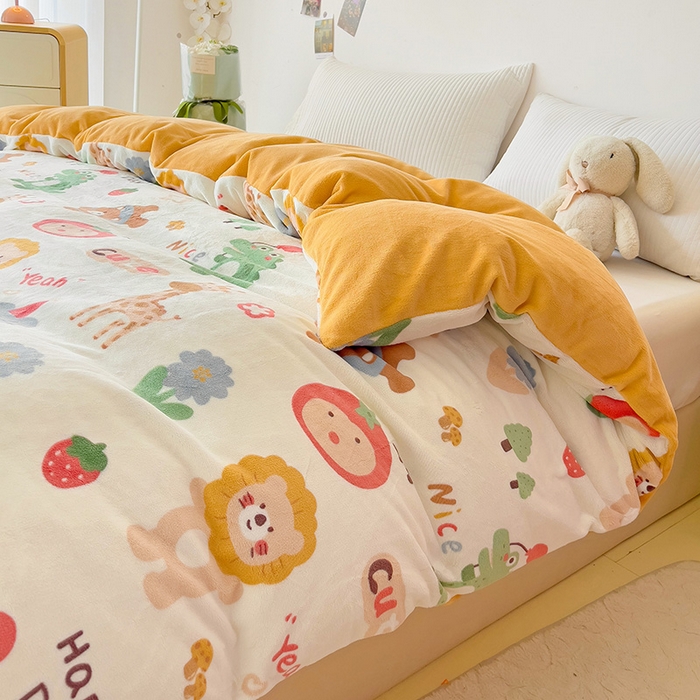 91家纺网 家纺一手货源 找家纺 大柏树 2025新款A类高克重亲肤舒适牛奶绒印花四件套-单被套可定制 布拉乐园