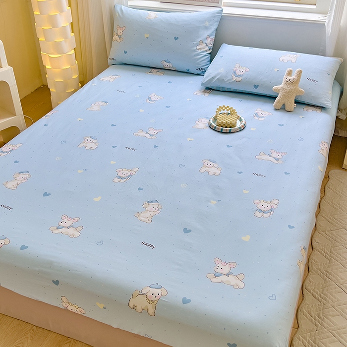 91家纺网 家纺一手货源 找家纺 拾物记 2024新款A类12868全棉喷气床笠 帽子小奶狗