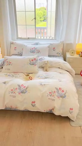 91家纺网 家纺一手货源 找家纺 拾物记 2024新款A类12868全棉喷气印花四件套 幻蝶兔