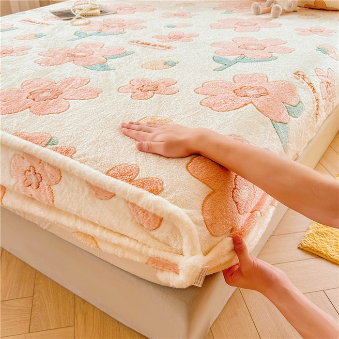 91家纺网 家纺一手货源 找家纺 喜居 喜居 2024新款雪花绒床笠印花牛奶绒床笠三件套单床笠 向阳花