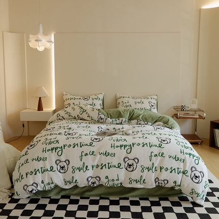 时光里 2024新款数码独版印花牛奶绒四件套 瞌睡熊