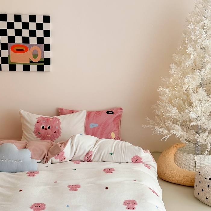 91家纺网 家纺一手货源 找家纺 时光里 2024新款ins风牛奶绒四件套 毛毛怪