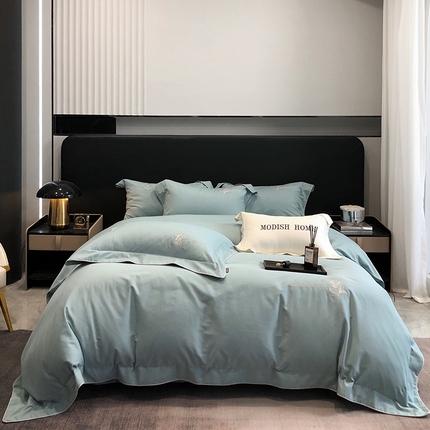 91家纺网 家纺一手货源 找家纺 诗黛尔 2024秋冬新款长绒棉磨毛刺绣花颜系列四件套 花颜元气蓝