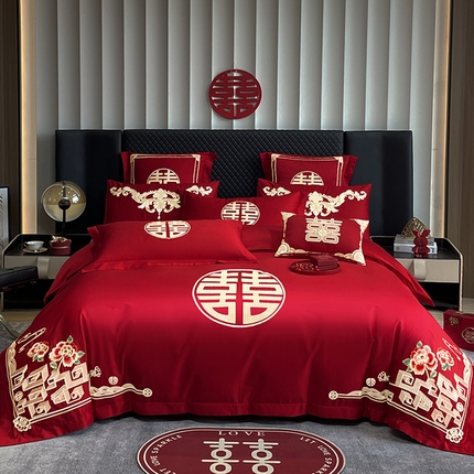 91家纺网 家纺一手货源 找家纺 （总）芊囍纺 2024新款婚庆四件套刺绣绣花四件套多件套