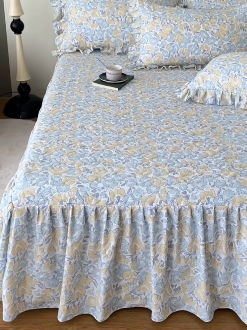 91家纺网 家纺一手货源 找家纺 十个点家纺 2024新款云锦棉印花床裙三件套-晚秋系列 晚秋