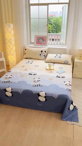 91家纺网 家纺一手货源 找家纺 拾物记 2024新款全棉喷气12868床单 萌萌熊猫