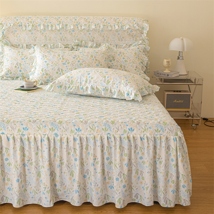 91家纺网 家纺一手货源 找家纺 十个点家纺 2024新款云锦棉印花床裙三件套-晚秋系列 秋叶-兰