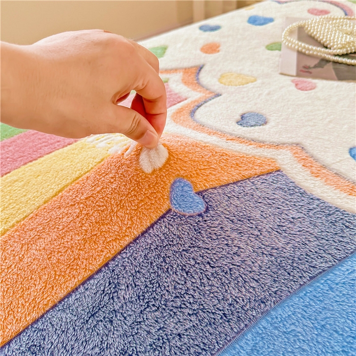 91家纺网 家纺一手货源 找家纺 喜居 喜居 2024新款雪花绒床笠印花牛奶绒床笠三件套单床笠 彩虹