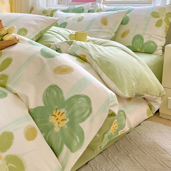 91家纺网 家纺一手货源 找家纺 拾物记 2024新款A类12868全棉喷气印花四件套 半夏花语