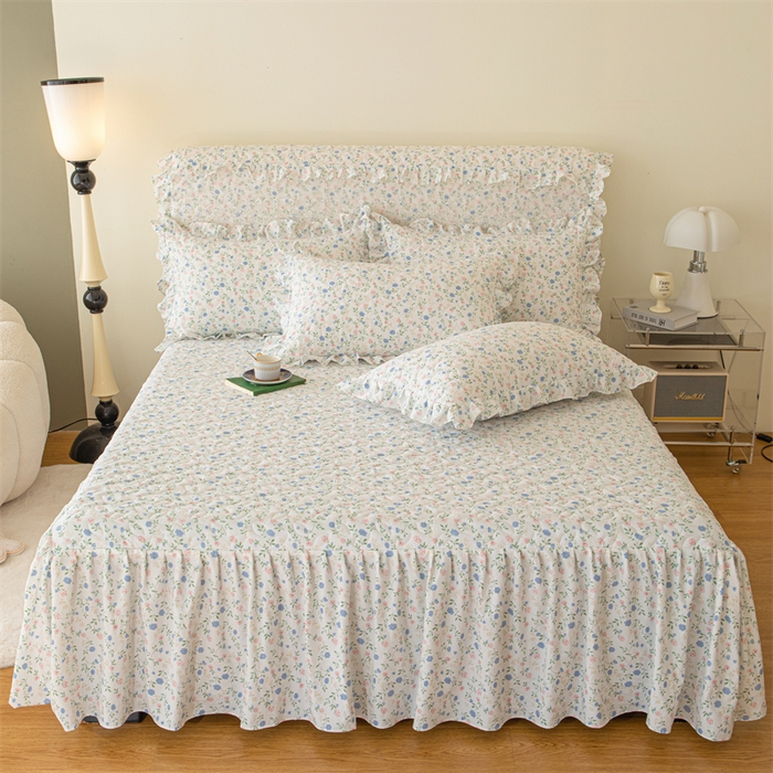 91家纺网 家纺一手货源 找家纺 十个点家纺 2024新款云锦棉印花床裙三件套-晚秋系列 富贵小花