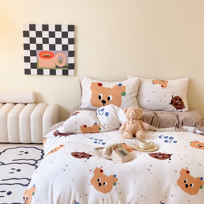 91家纺网 家纺一手货源 找家纺 时光里 2024新款数码印花牛奶绒四件套 曲奇小汪