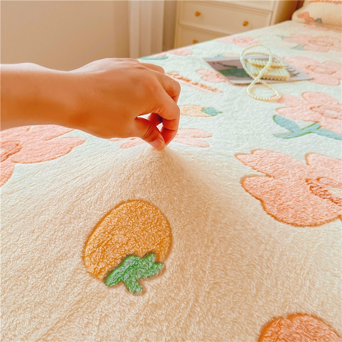 91家纺网 家纺一手货源 找家纺 喜居 喜居 2024新款雪花绒床笠印花牛奶绒床笠三件套单床笠 向阳花