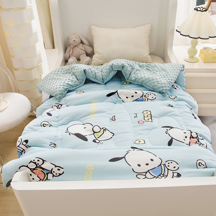 91家纺网 家纺一手货源 找家纺 萌宝 2024新款A类三丽欧针织棉儿童豆豆被幼儿园卡通春秋被冬被 帕恰狗