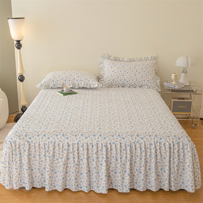 91家纺网 家纺一手货源 找家纺 十个点家纺 2024新款云锦棉印花床裙三件套-晚秋系列 繁花似锦