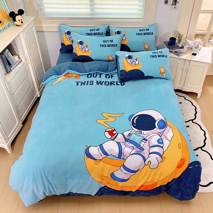 浩诚 2024新款大版卡通高克重加厚保暖牛奶绒四件套太空人宇航员系列-原创设计 圆梦星球