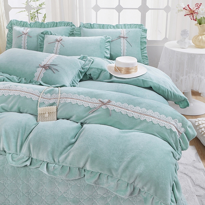 91家纺网 家纺一手货源 找家纺 （总）卡迪亚家纺 2024新款牛奶绒床盖款公主风四件套-依琳系列