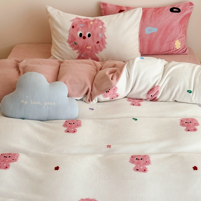 91家纺网 家纺一手货源 找家纺 时光里 2024新款ins风牛奶绒四件套 毛毛怪