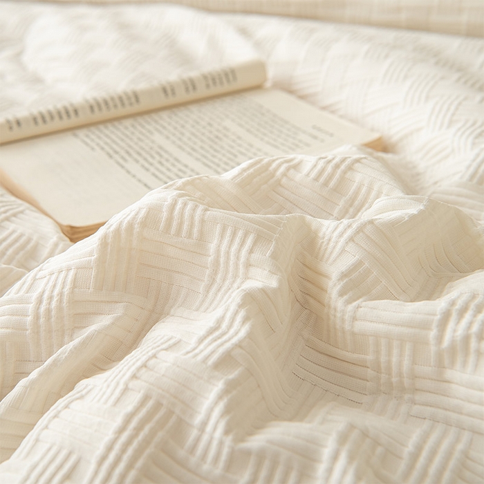 91家纺网 家纺一手货源 找家纺 新款华夫格提花大豆被冬被被子被芯二合一子母被 双拼白绿