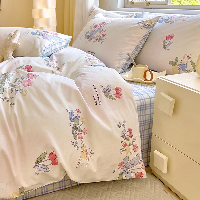 91家纺网 家纺一手货源 找家纺 拾物记 2024新款A类12868全棉喷气印花四件套 幻蝶兔