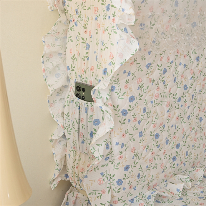 91家纺网 家纺一手货源 找家纺 十个点家纺 2024新款云锦棉印花床裙三件套-晚秋系列 富贵小花