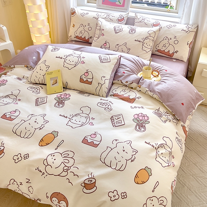 91家纺网 家纺一手货源 找家纺 拾物记 2024新款A类12868全棉喷气印花四件套 萌宠日常