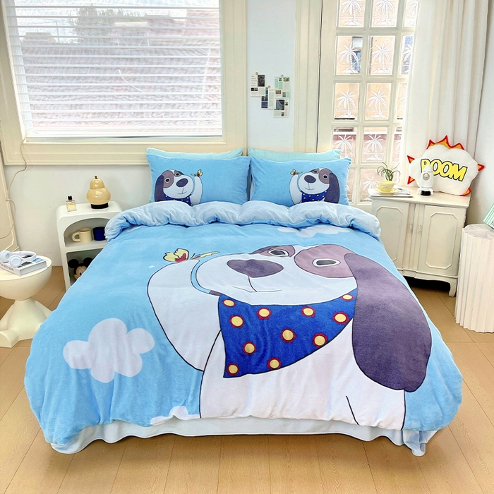 91家纺网 家纺一手货源 找家纺 浩诚 2024新款加厚保暖牛奶绒四件套印花卡通系列 波波宝贝