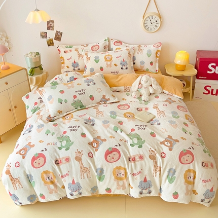 大柏树 2025新款A类高克重亲肤舒适牛奶绒印花四件套-四件套可定制 布拉乐园