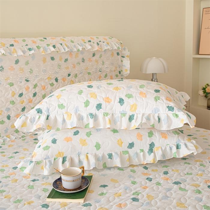 91家纺网 家纺一手货源 找家纺 十个点家纺 2024新款云锦棉印花床裙三件套-晚秋系列 杏叶繁花