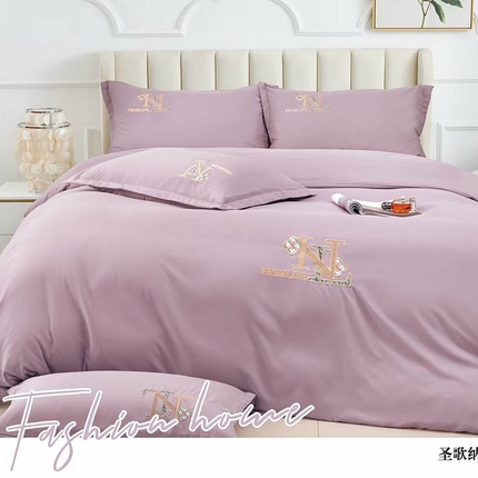 91家纺网 家纺一手货源 找家纺 优纤家纺 2024新款亲肤舒适绣花四件套-圣歌纳 圣歌纳-浅紫