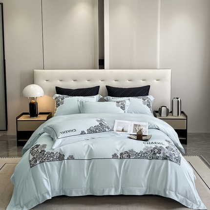 91家纺网 家纺一手货源 找家纺 618家纺 2024新款A类50S100只长绒棉全棉纯棉四件套-莫奈系列 莫奈系列-清波蓝