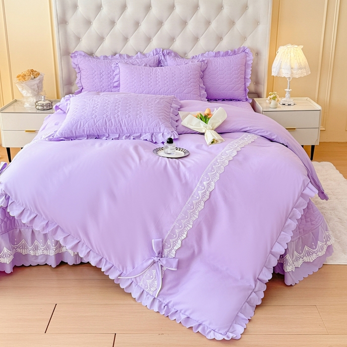 91家纺网 家纺一手货源 找家纺 金米诺 2024新款水洗磨毛床盖四件套 香芋紫