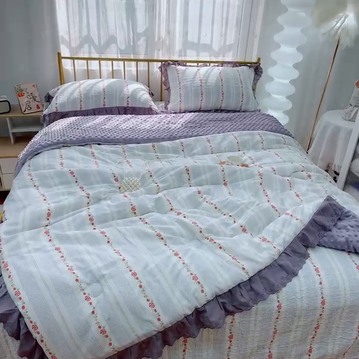 91家纺网 家纺一手货源 找家纺 暖居 2024暖居韩版纯棉豆豆被高温砂洗床盖四件套同款全棉被套白兰地