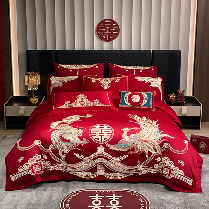 用心 2024年新款双面磨毛绣花婚庆四件套龙凤流年