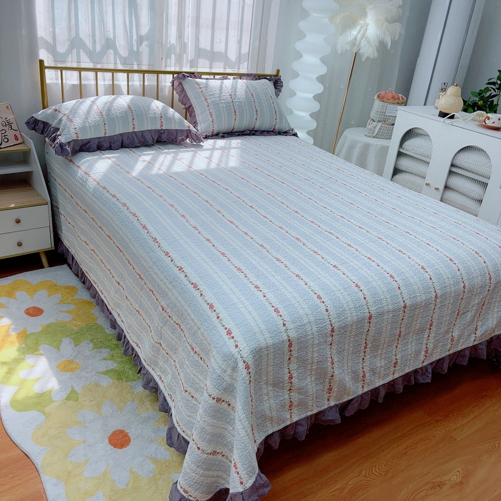 91家纺网 家纺一手货源 找家纺 暖居 2024暖居韩版纯棉豆豆被高温砂洗床盖四件套同款全棉被套白兰地