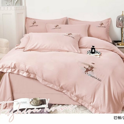 优纤家纺 2024新款亲肤舒适绣花四件套-巴顿 巴顿-公主粉