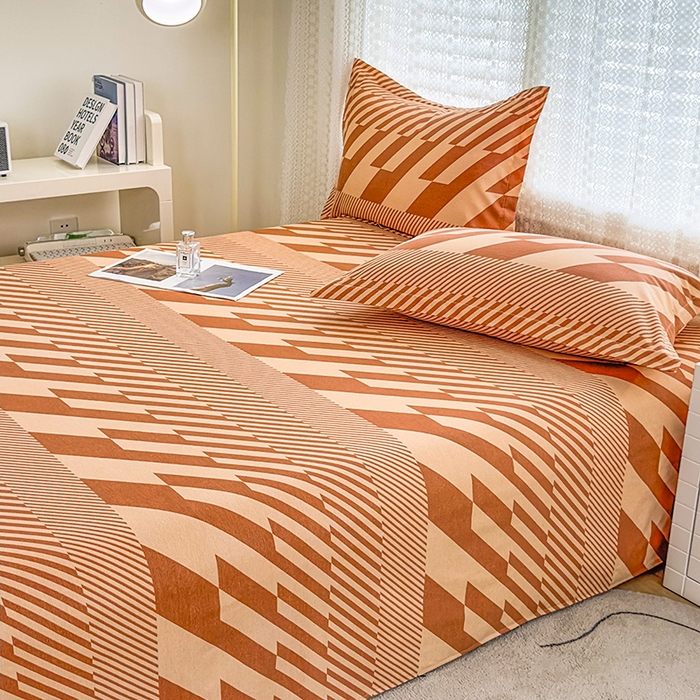 91家纺网 家纺一手货源 找家纺 丝芙妮家居（原乐视家纺） 2024新款全棉磨毛多规格AB版单品套件系列（第二波）--单床单及三件套 卡曼-橙