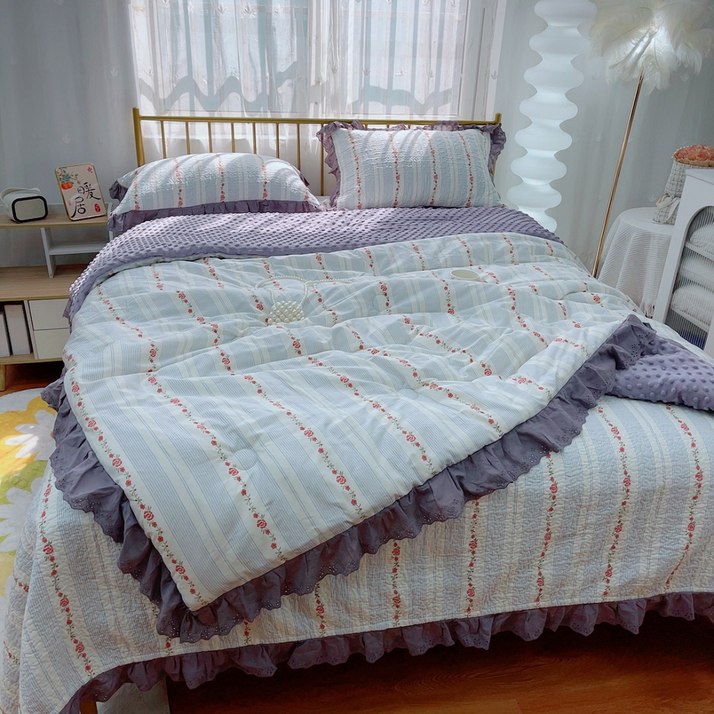 91家纺网 家纺一手货源 找家纺 暖居 2024暖居韩版纯棉豆豆被高温砂洗床盖四件套同款全棉被套白兰地