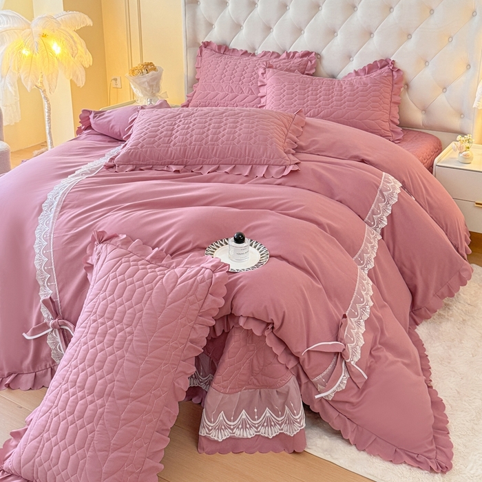 91家纺网 家纺一手货源 找家纺 金米诺 2024新款水洗磨毛床盖四件套 豆沙