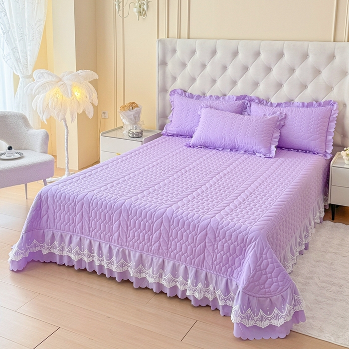 91家纺网 家纺一手货源 找家纺 金米诺 2024新款水洗磨毛床盖四件套 香芋紫